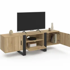 Meuble TV 160 cm bois et noir 3 portes*IDMarket Clearance