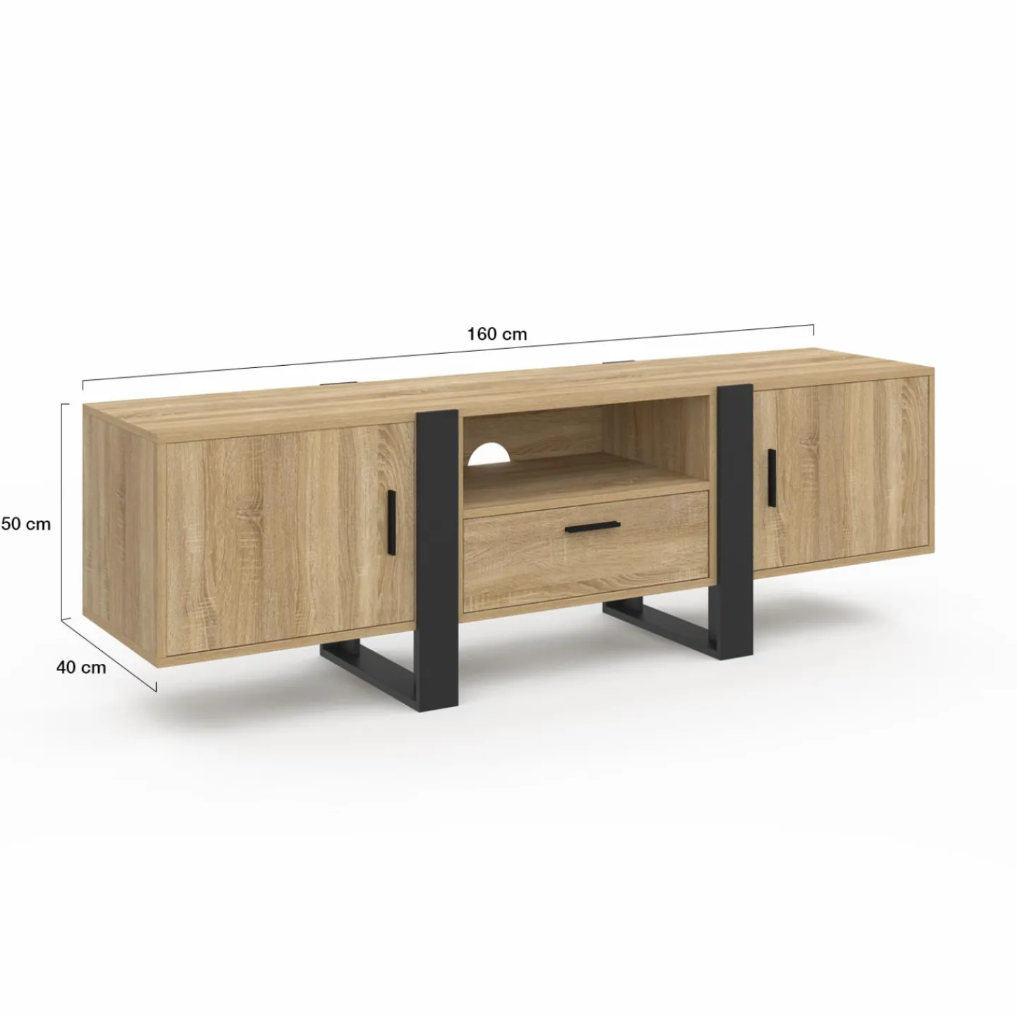 Meuble TV 160 cm bois et noir 3 portes*IDMarket Clearance