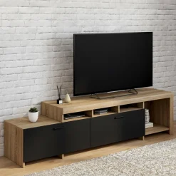 Meuble tv 180 cm bois placards noirs*IDMarket Outlet