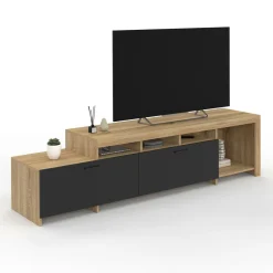 Meuble tv 180 cm bois placards noirs*IDMarket Outlet