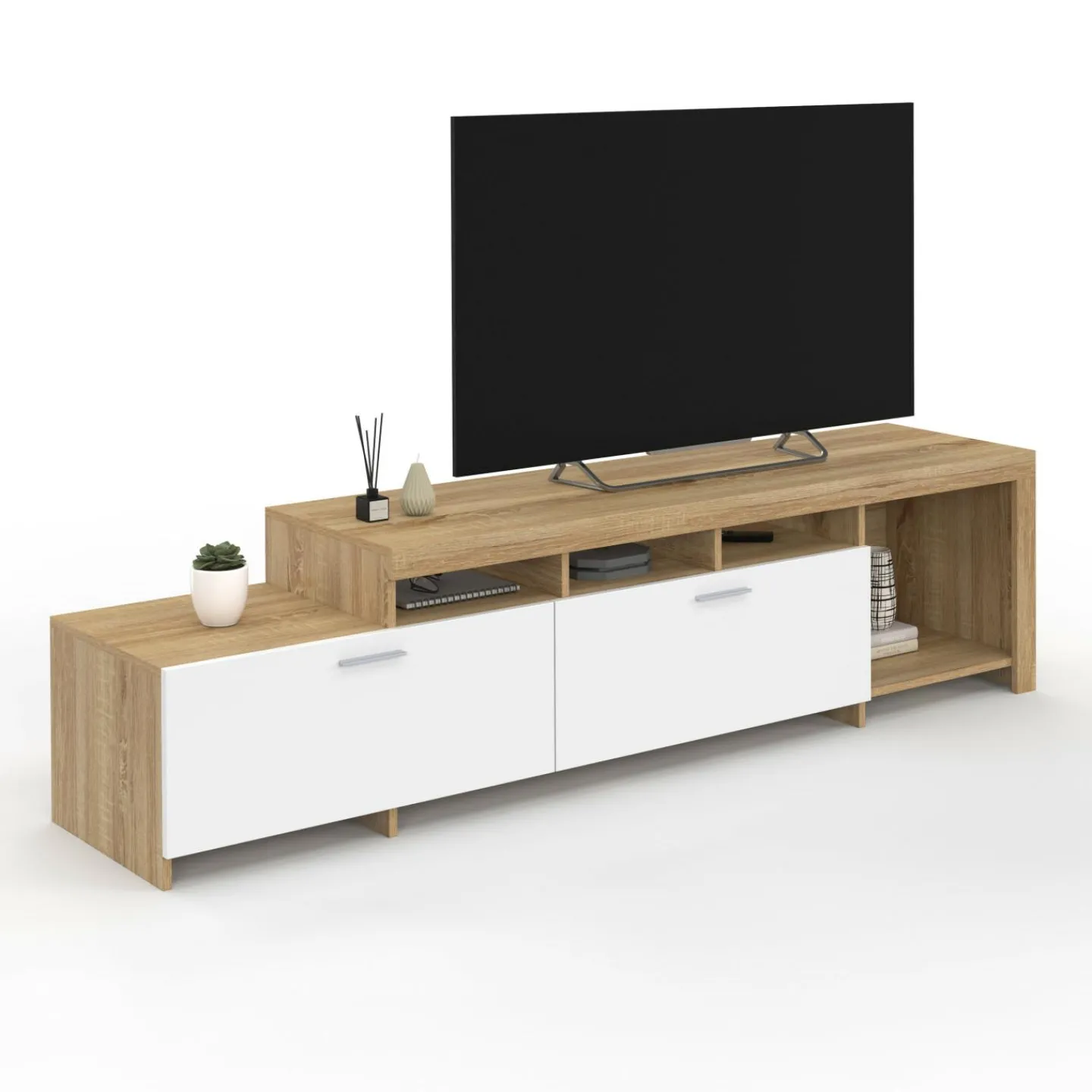 Meuble tv 180 cm bois placards blancs*IDMarket Sale