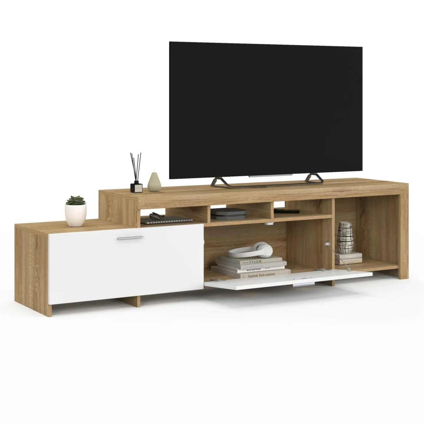 Meuble tv 180 cm bois placards blancs*IDMarket Sale