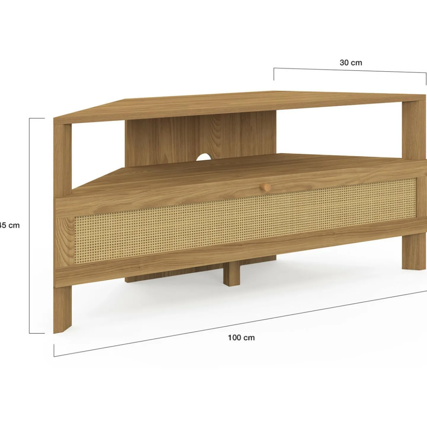 Meuble TV 100 cm d'angle 1 porte effet naturel cannage*IDMarket Sale