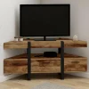 Meuble TV 110 cm d'angle bois pied épingle avec tiroirs*IDMarket Outlet