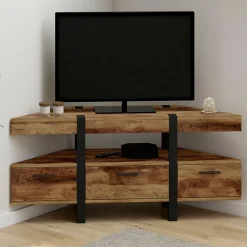 Meuble TV 110 cm d'angle bois pied épingle avec tiroirs*IDMarket Outlet