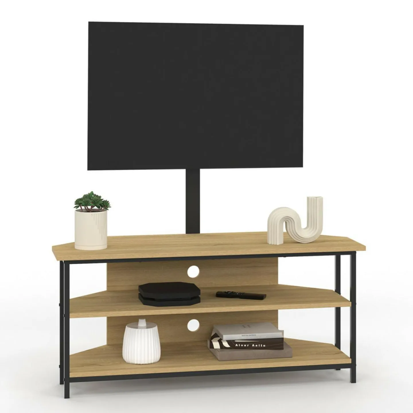 Meuble TV 100 cm d'angle design industriel avec étagères et support TV réglable de 32 à 70 pouces*IDMarket