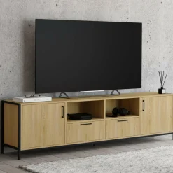 Meuble TV 180 cm design industriel 2 portes 2 tiroirs*IDMarket Discount