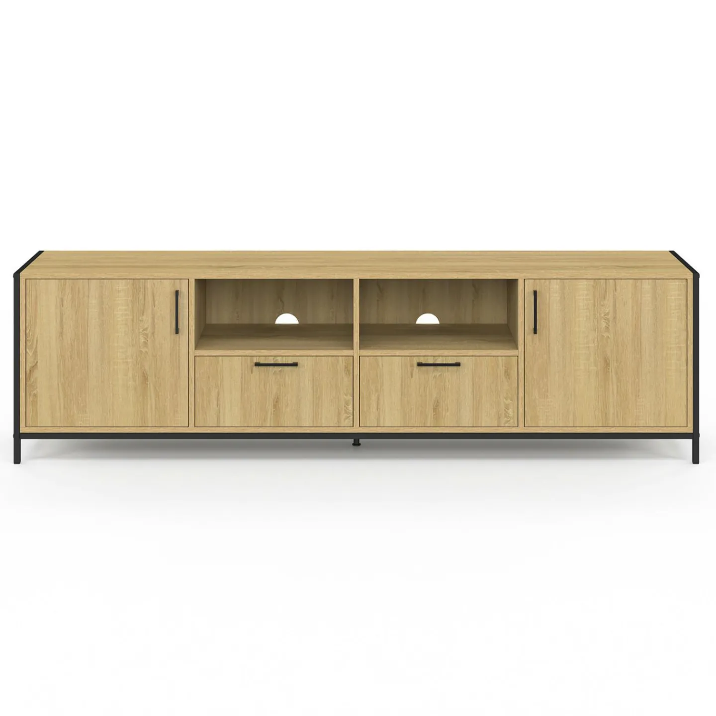 Meuble TV 180 cm design industriel 2 portes 2 tiroirs*IDMarket Discount