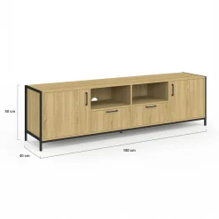 Meuble TV 180 cm design industriel 2 portes 2 tiroirs*IDMarket Discount