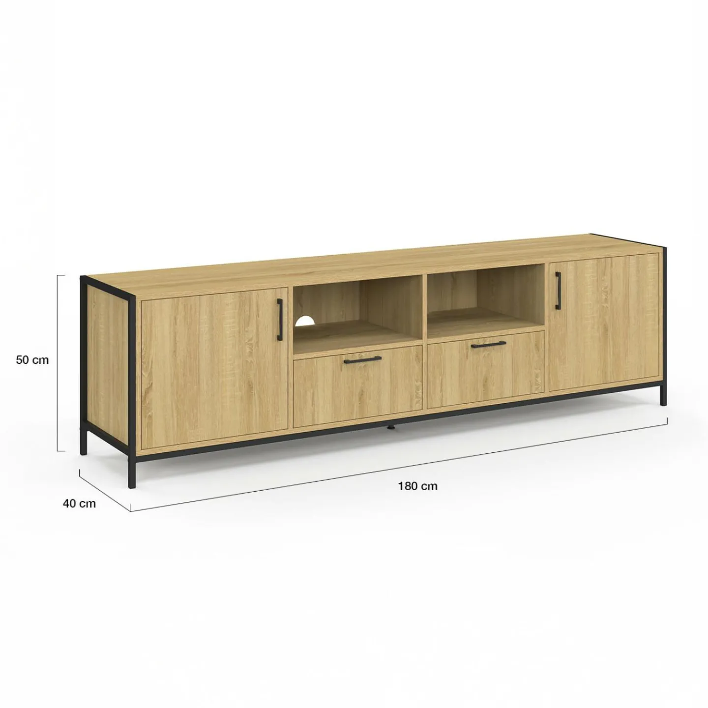 Meuble TV 180 cm design industriel 2 portes 2 tiroirs*IDMarket Discount