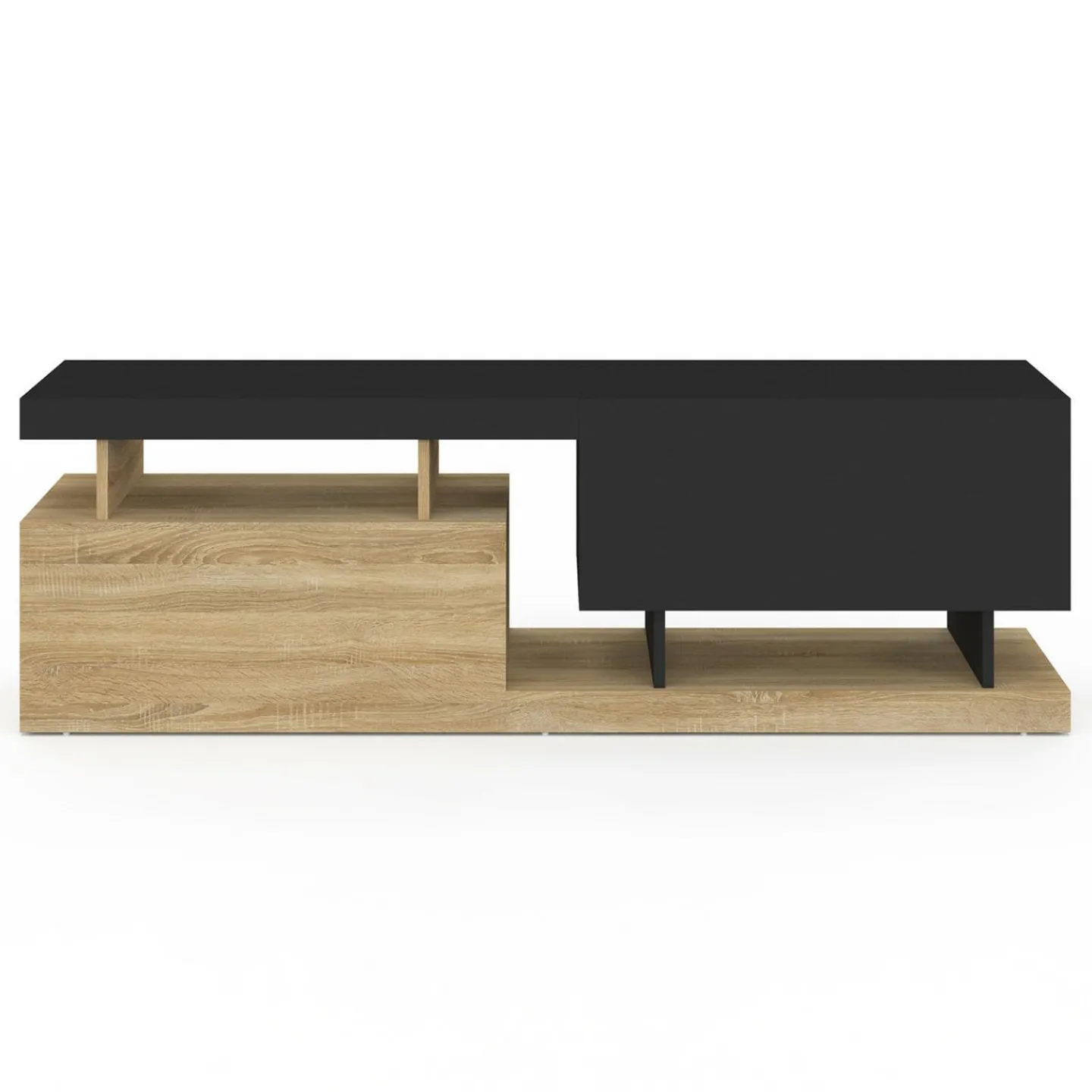 Meuble TV 140 cm double-portes effet bois et noir*IDMarket Best