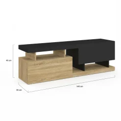 Meuble TV 140 cm double-portes effet bois et noir*IDMarket Best