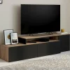 Meuble TV 140-180 cm modulable d'angle rotatif bois et noir*IDMarket Clearance