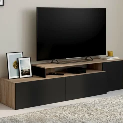 Meuble TV 140-180 cm modulable d'angle rotatif bois et noir*IDMarket Clearance