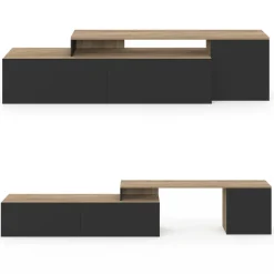 Meuble TV 140-180 cm modulable d'angle rotatif bois et noir*IDMarket Clearance