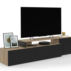 Meuble TV 140-180 cm modulable d'angle rotatif bois et noir*IDMarket Clearance