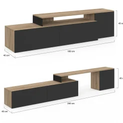 Meuble TV 140-180 cm modulable d'angle rotatif bois et noir*IDMarket Clearance