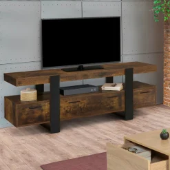 Meuble TV 140 cm noir et bois effet vieilli avec rangement*IDMarket Clearance