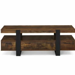 Meuble TV 140 cm noir et bois effet vieilli avec rangement*IDMarket Clearance