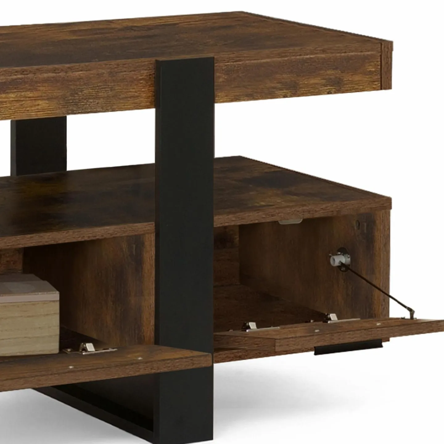 Meuble TV 140 cm noir et bois effet vieilli avec rangement*IDMarket Clearance