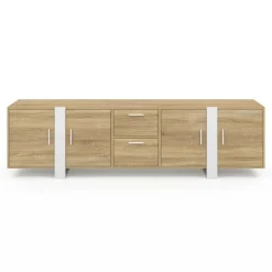 Meuble TV 180 cm PHOENIX 4 portes + 2 tiroirs bois et blanc*IDMarket Discount
