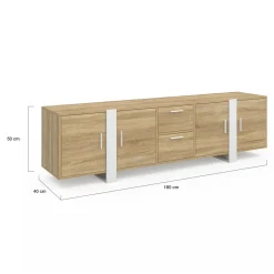 Meuble TV 180 cm PHOENIX 4 portes + 2 tiroirs bois et blanc*IDMarket Discount