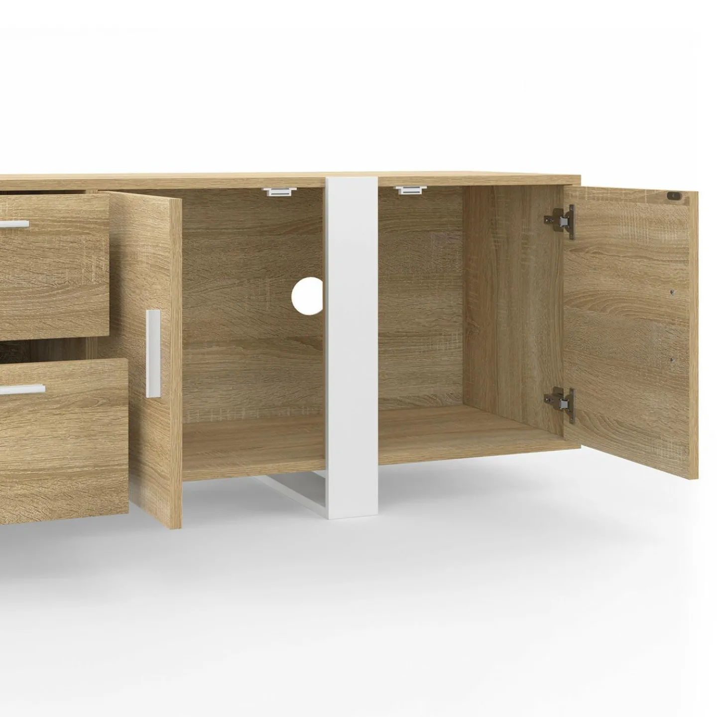 Meuble TV 180 cm PHOENIX 4 portes + 2 tiroirs bois et blanc*IDMarket Discount