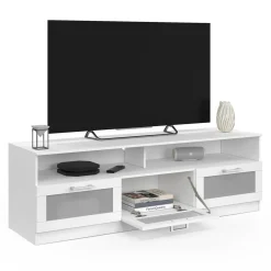 Meuble tv 140 cm portes givrées blanc*IDMarket Discount