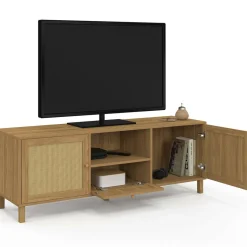 Meuble TV 140 cm vintage 3 portes effet naturel cannage*IDMarket Hot