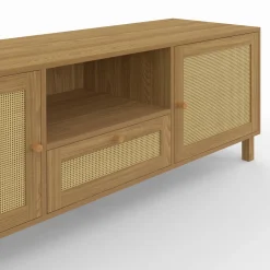 Meuble TV 140 cm vintage 3 portes effet naturel cannage*IDMarket Hot