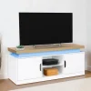 Meuble TV à LEDS blanc et bois avec 2 portes 110 cm*IDMarket Discount