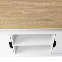 Meuble TV à LEDS blanc et bois avec 2 portes 110 cm*IDMarket Discount