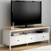 Meuble TV 3 tiroirs blanc et plateau bois 140 cm*IDMarket Outlet