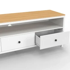 Meuble TV 3 tiroirs blanc et plateau bois 140 cm*IDMarket Outlet