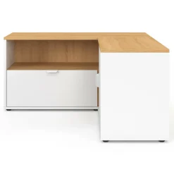 Meuble TV 90 x 90 cm d'angle façon hêtre et blanc*IDMarket