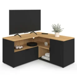 Meuble TV 90 x 90 cm d'angle façon hêtre et noir*IDMarket Clearance