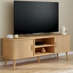 Meuble TV avec portes coulissantes lattes*IDMarket Sale