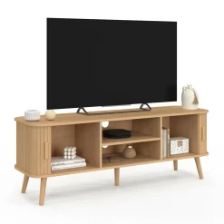 Meuble TV avec portes coulissantes lattes*IDMarket Sale