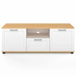 Meuble TV blanc et bois 110 cm avec tiroir et niche*IDMarket Online
