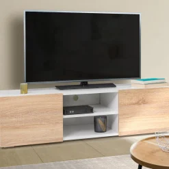 Meuble TV blanc et imitation hêtre*IDMarket Discount