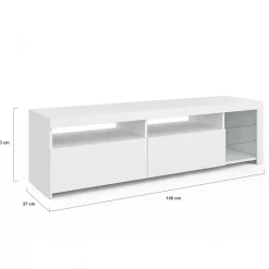 Meuble TV blanc laqué avec étagères en verre et LED*IDMarket Hot