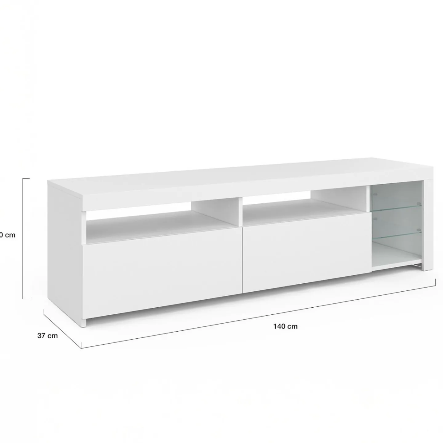 Meuble TV blanc laqué avec étagères en verre et LED*IDMarket Hot