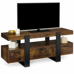 Meuble TV bois effet vieilli et noir avec tiroirs*IDMarket Clearance