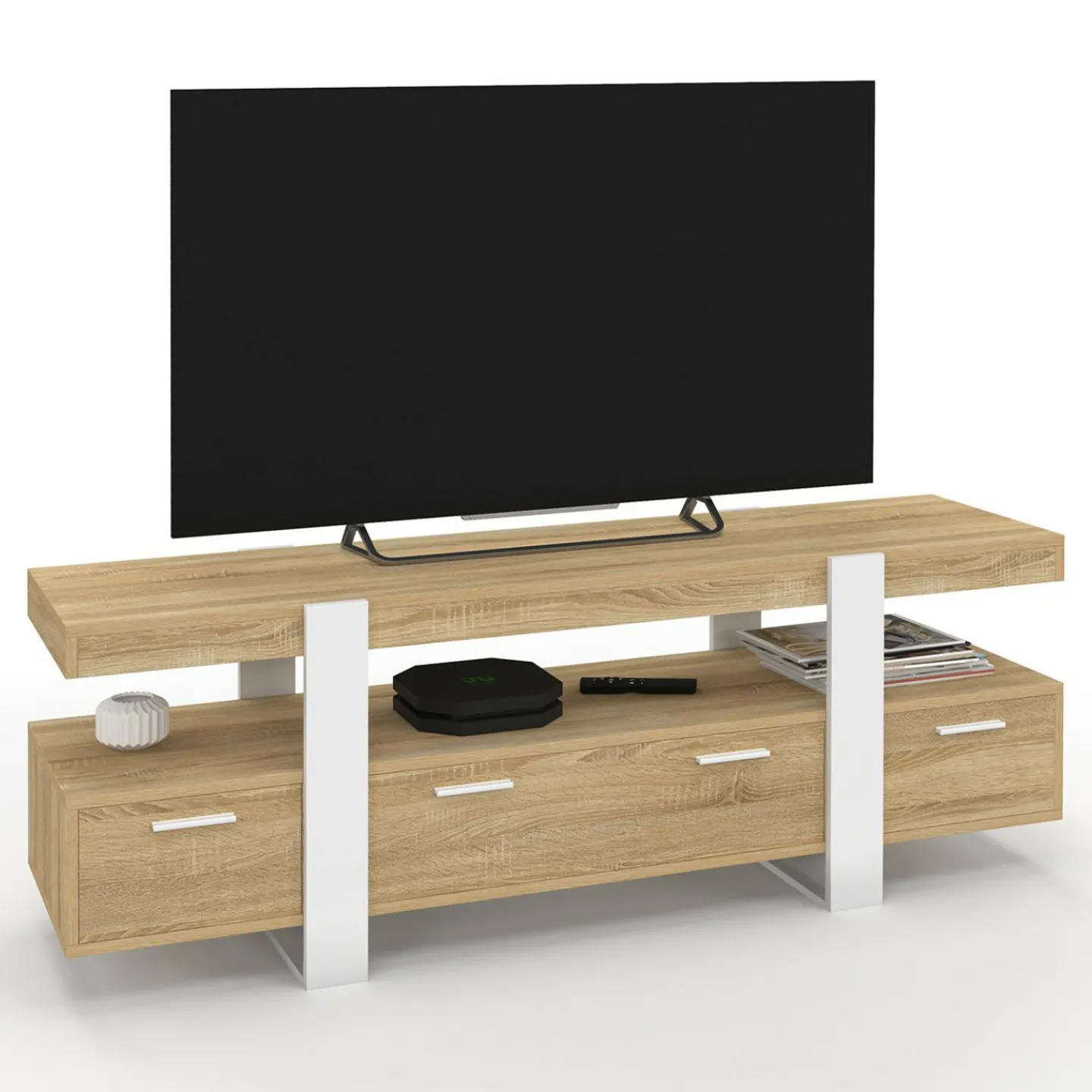 Meuble TV bois et blanc 140 cm avec tiroirs*IDMarket Clearance