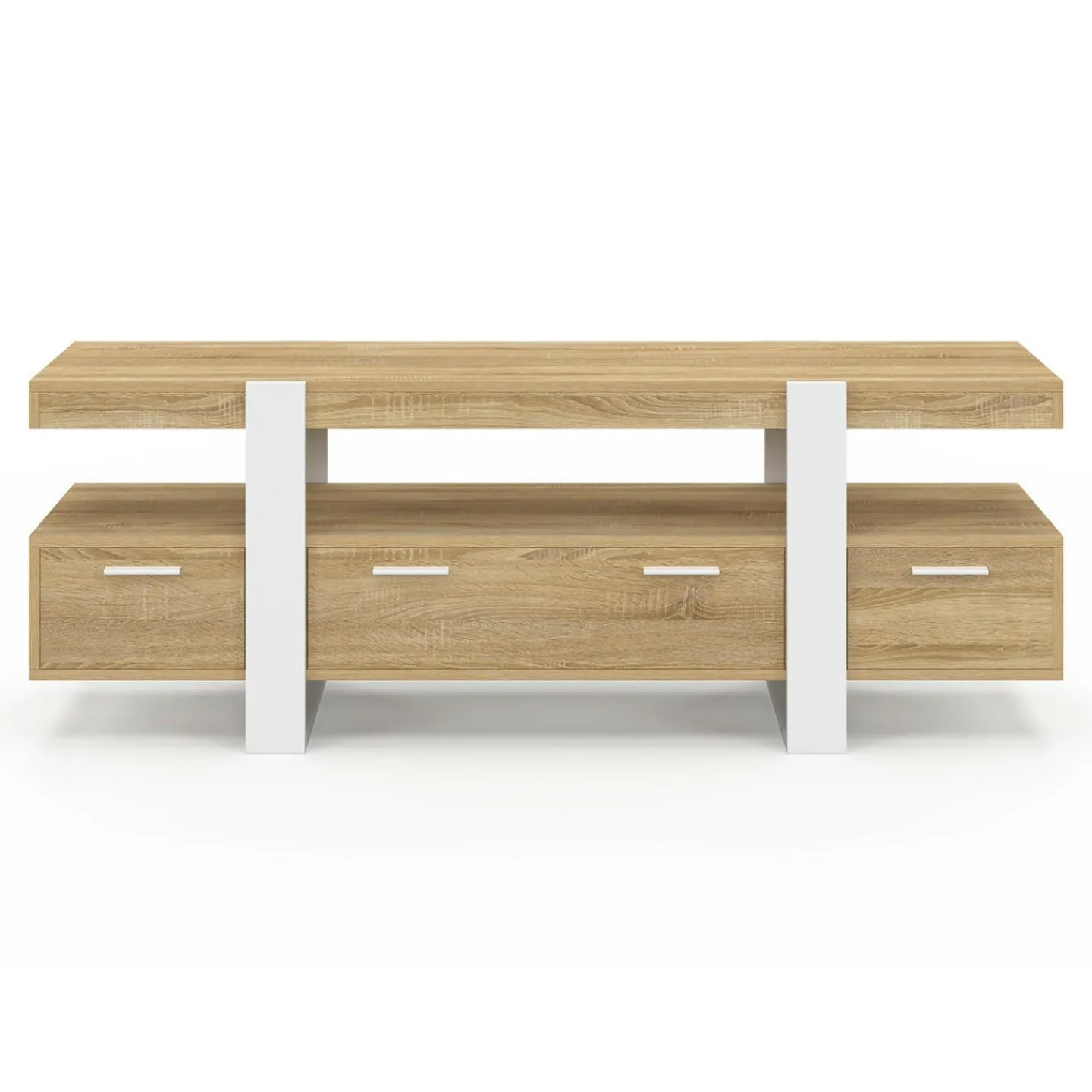 Meuble TV bois et blanc 140 cm avec tiroirs*IDMarket Clearance