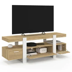 Meuble TV bois et blanc 140 cm avec tiroirs*IDMarket Clearance