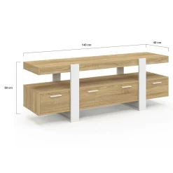 Meuble TV bois et blanc 140 cm avec tiroirs*IDMarket Clearance