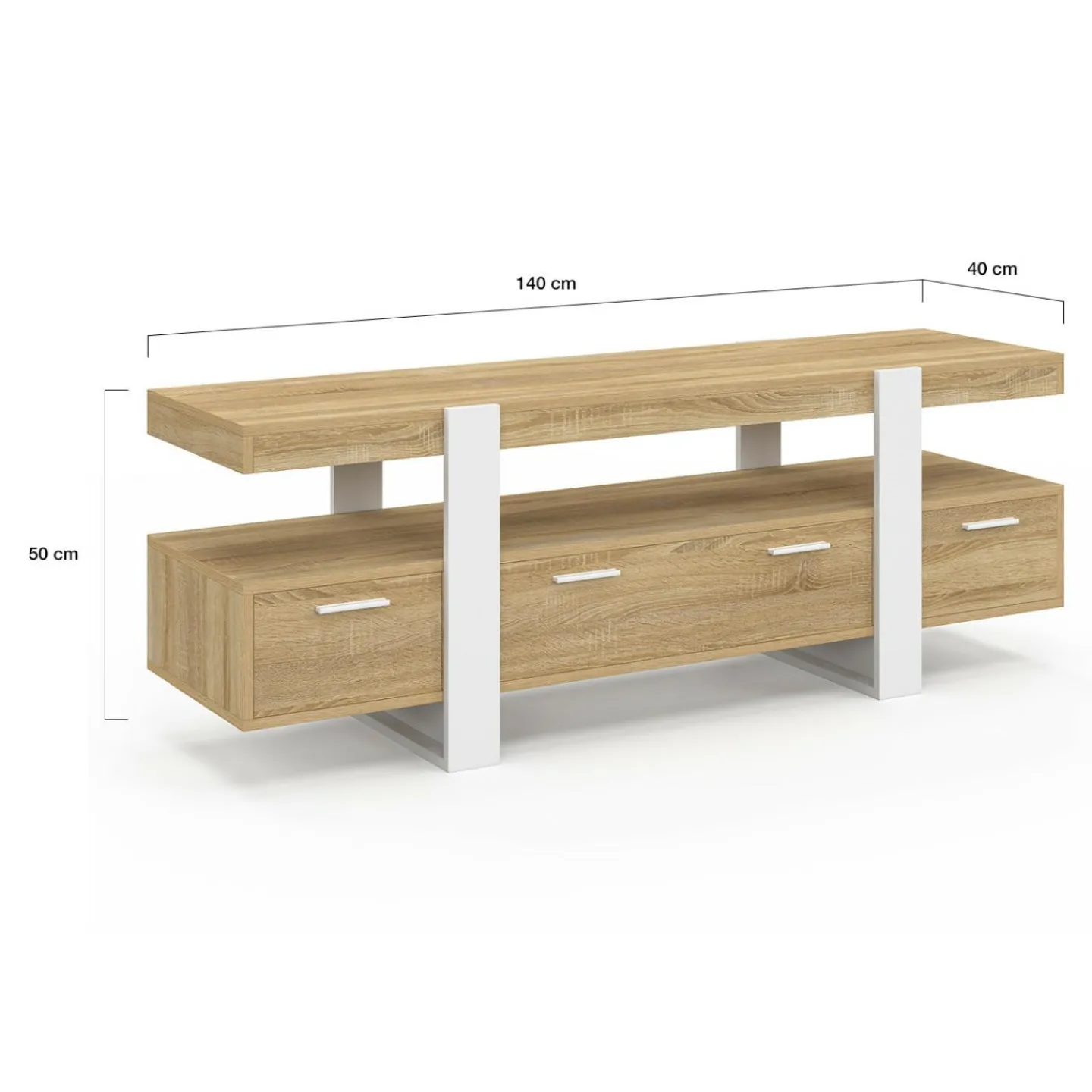 Meuble TV bois et blanc 140 cm avec tiroirs*IDMarket Clearance