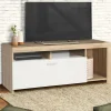 Meuble TV bois et placard blanc moderne*IDMarket Online