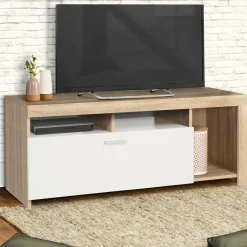 Meuble TV bois et placard blanc moderne*IDMarket Online
